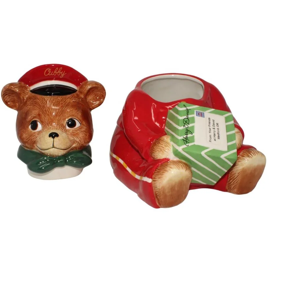 Harry & David 2010 Le Cubby Delivery Mailman Christmas Bear Cookie Jar Container - Picture 9 of 14